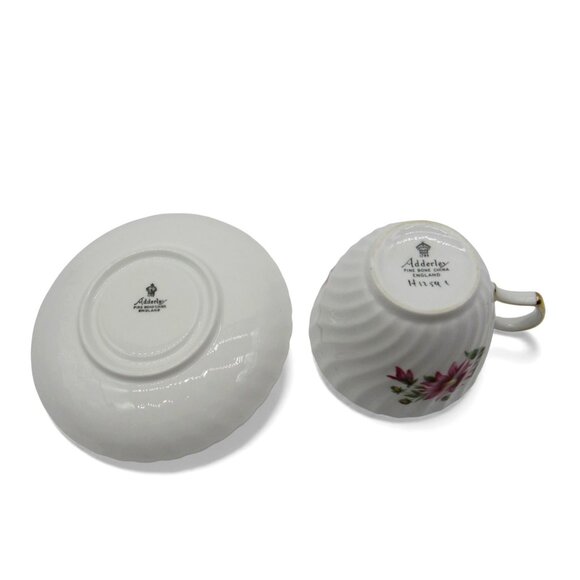 ADDERLEY H12591 Pink Floral Teacup & Saucer Bone China Gold Trim England Vintage - Picture 10 of 11